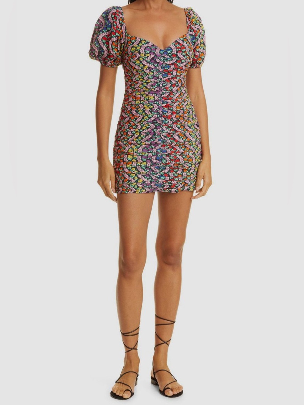 Rhode - Resort Esme Colorful Floral V Neck Puff Short Sleeve Mini Dress Size 6